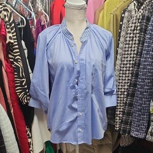 《 KMJ 》Blue Blouse with Contrast Collar